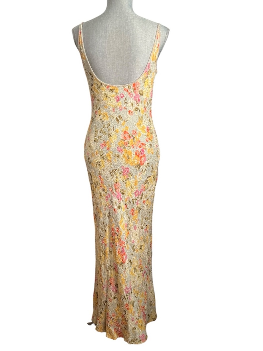 Vintage Sténay Floral Cowl-Neck Beaded Maxi Slip Dress - Picture 11 of 16
